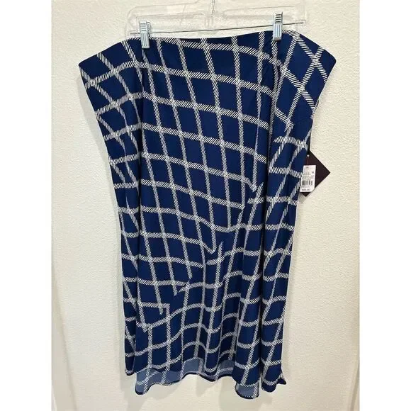 Ava & Viv Women's 2XL Blue Geometric Print Midi Skirt Casual Plus - Picture 1 of 4